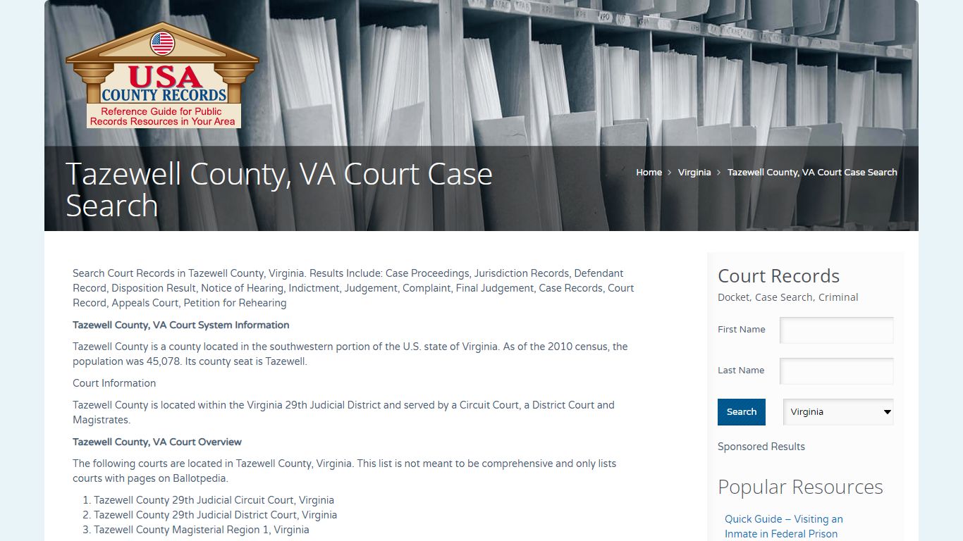 Tazewell County, VA Court Case Search | Name Search